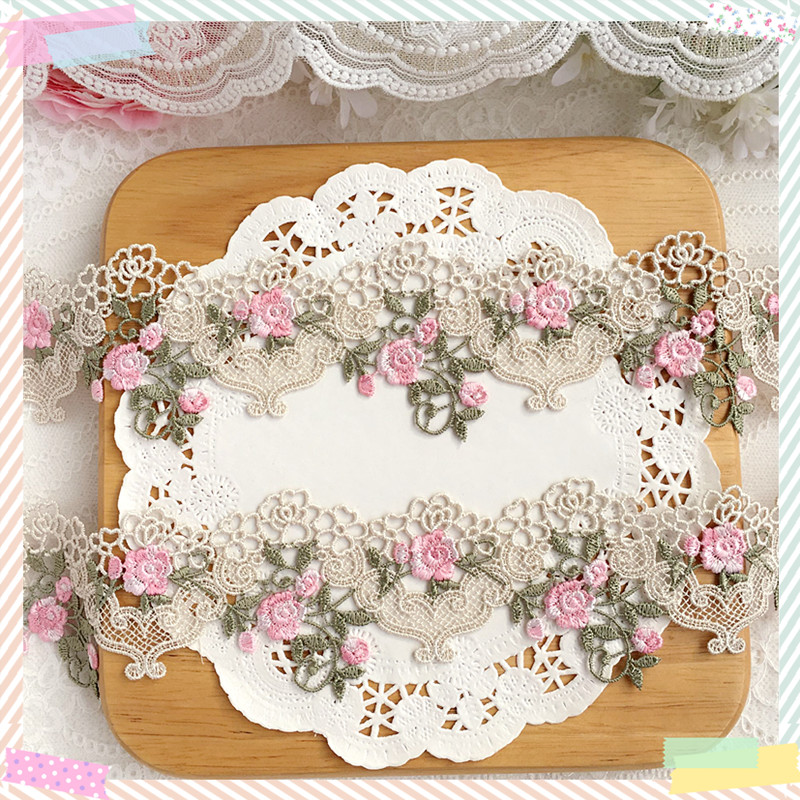 1yard 6cm lebar Pink Hijau ren - Floral Tape Green ulasan dan harga