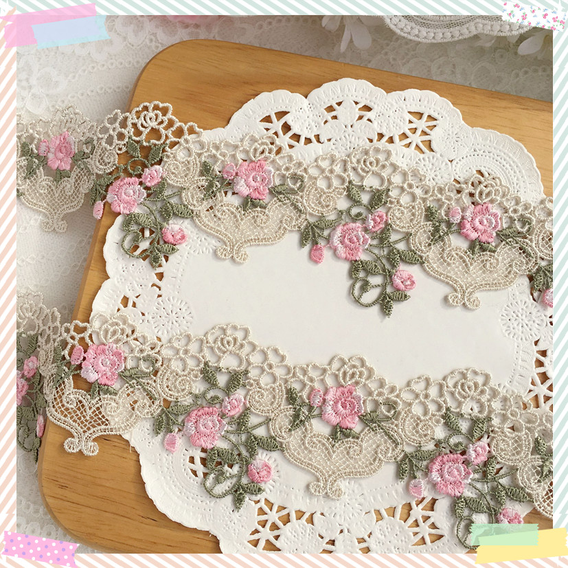 1yard 6cm lebar Pink Hijau ren - Floral Tape Green ulasan dan harga